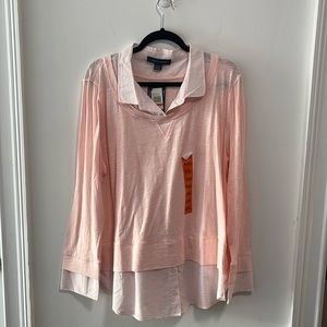 🩷 Pink Layered Twofer Crewneck Collared Shirt 🩷